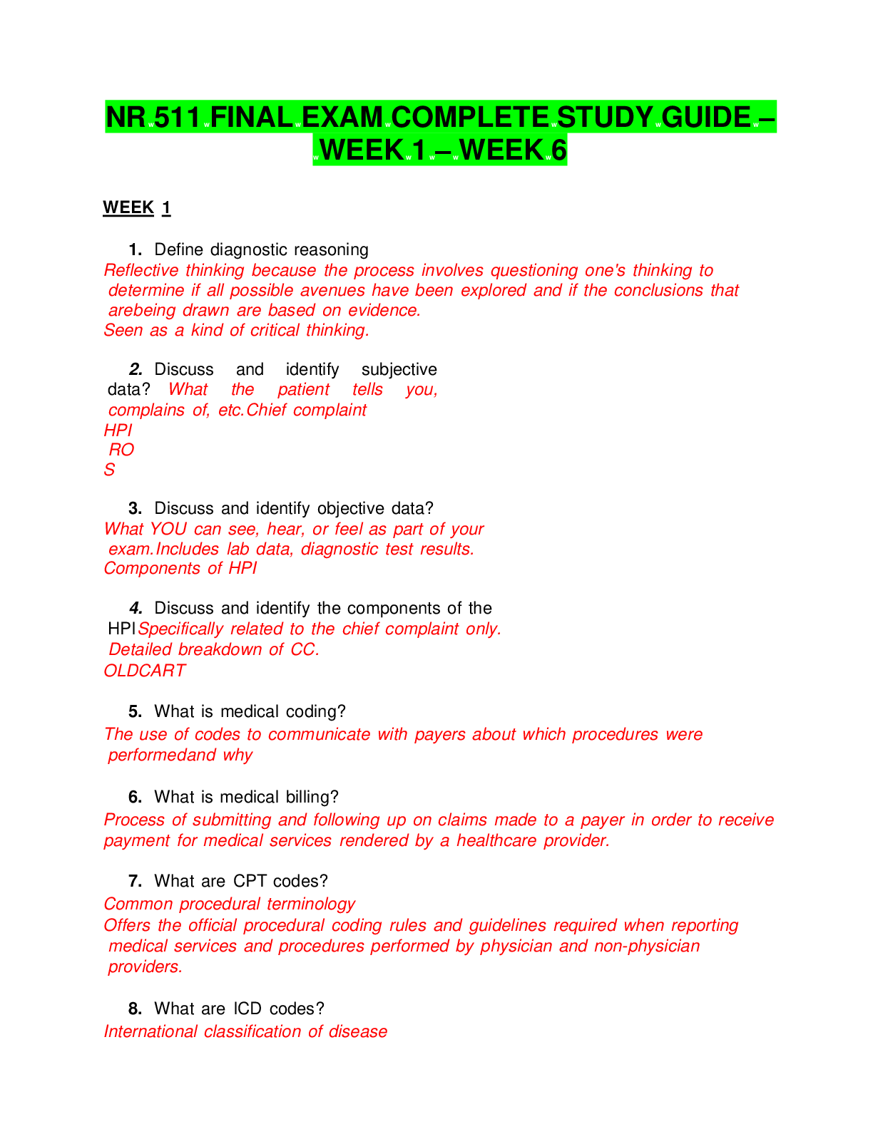 NR 511 Final Exam Complete Study Guide (WEEK 1 WEEK 6) Latest 2022/